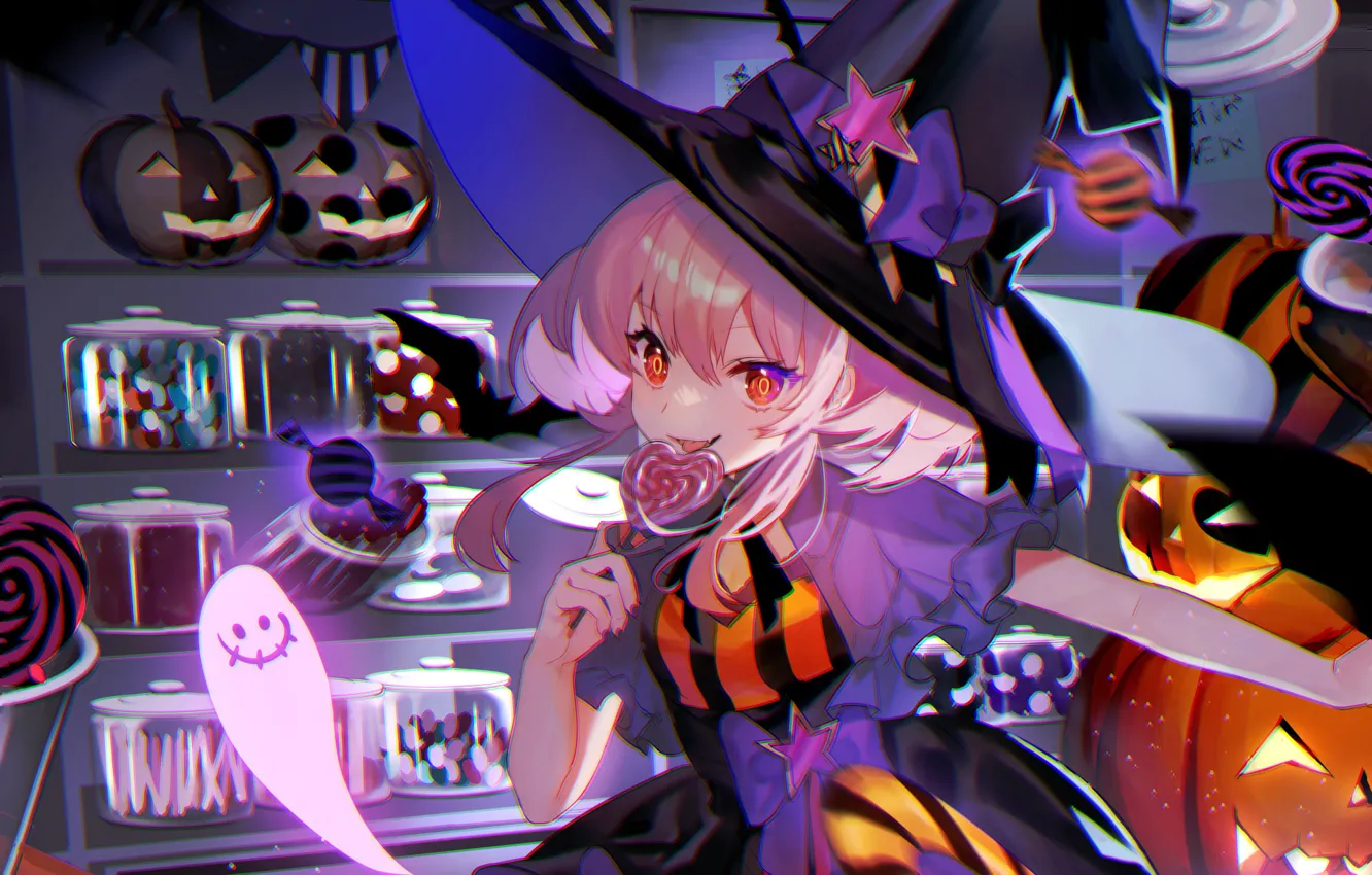 Photo wallpaper girl, Ghost, sweets, Halloween, witch