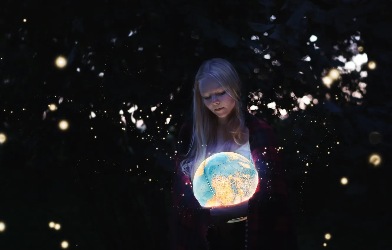Photo wallpaper girl, light, globe