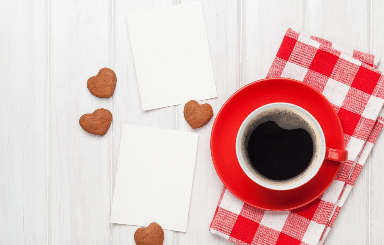 Photo wallpaper love, heart, romantic, coffee, cookies, valentine`s day