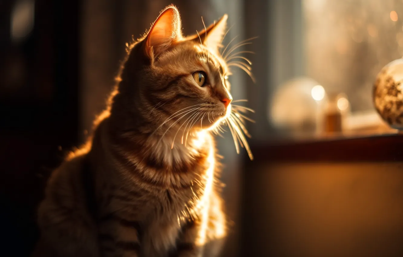 Photo wallpaper cat, cat, mustache, look, light, portrait, window, art