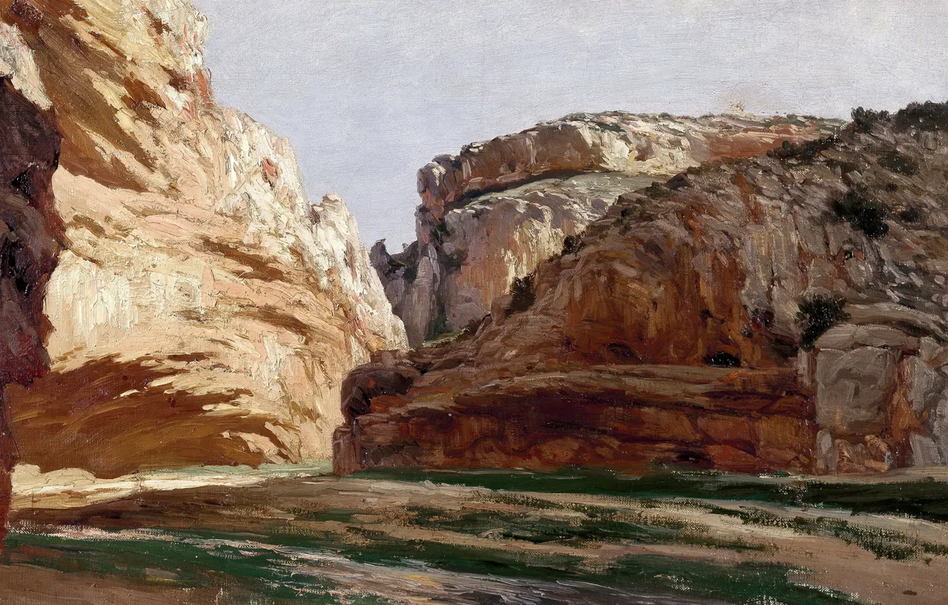 Photo wallpaper landscape, picture, Carlos de Haes, The gorge of Jaraba, in Aragon