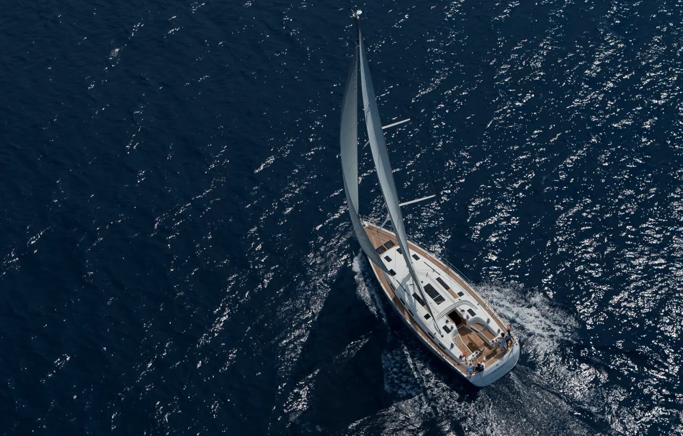 Photo wallpaper sea, the way, movement, the wind, yacht, sail, the view from the top, swimming