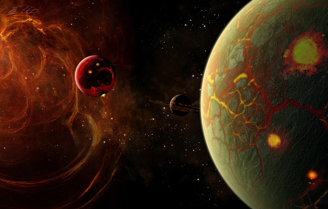 Photo wallpaper energy, space, stars, cracked, planet, ring, regulus36