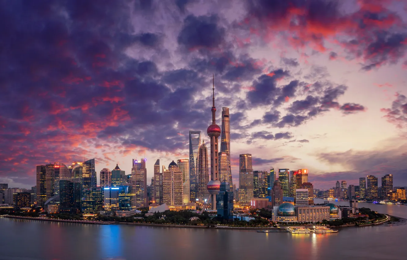 Photo wallpaper river, China, building, home, skyscrapers, panorama, China, Shanghai