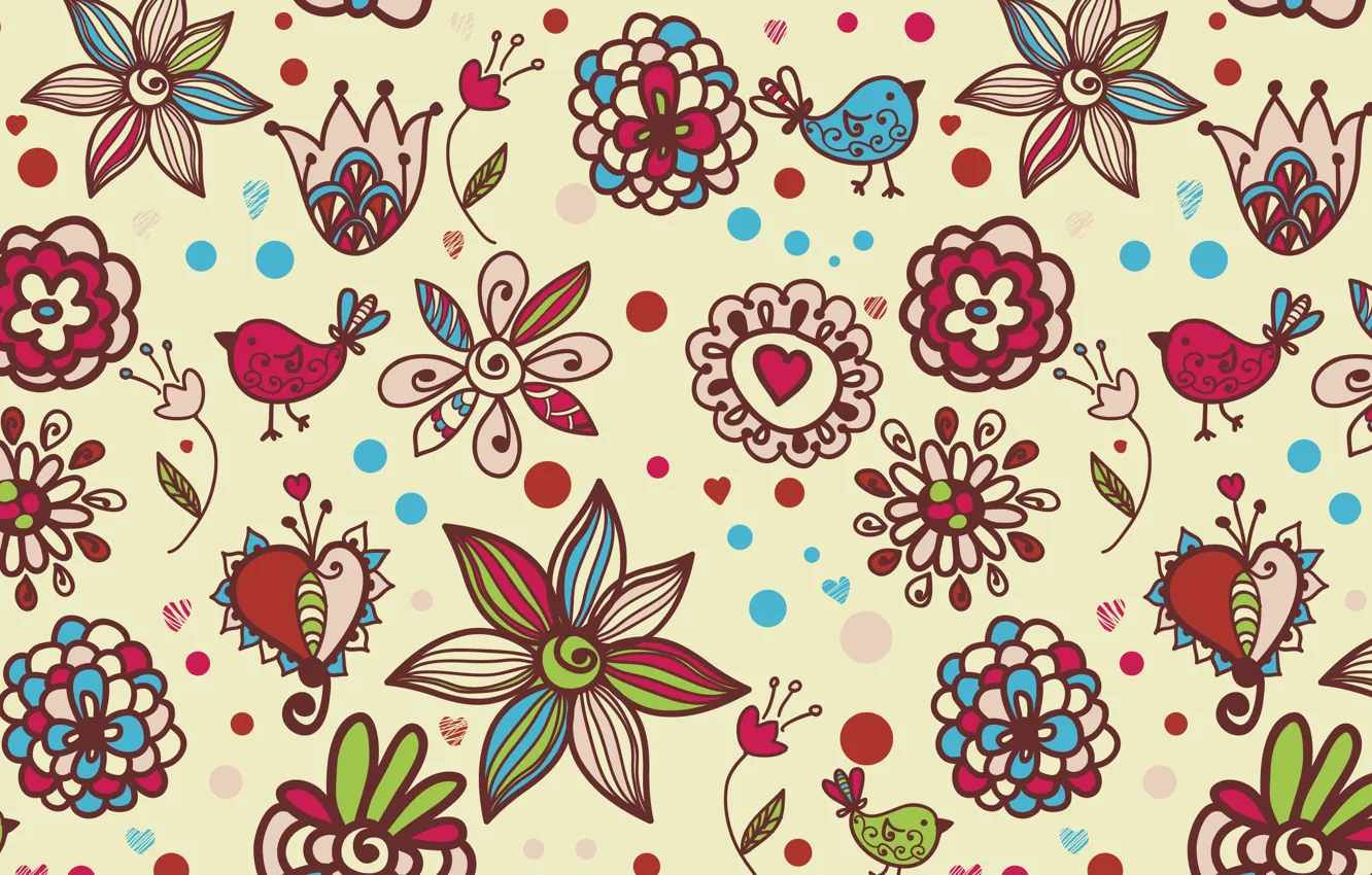 Photo wallpaper balls, texture, hearts, bird