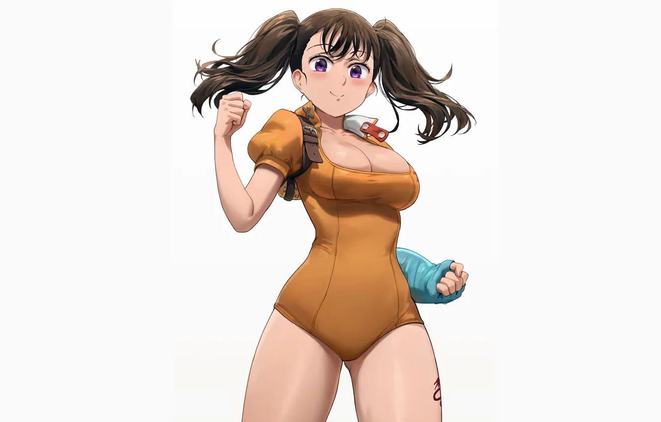 Photo wallpaper girl, sexy, cleavage, long hair, boobs, anime, beautiful, purple eyes