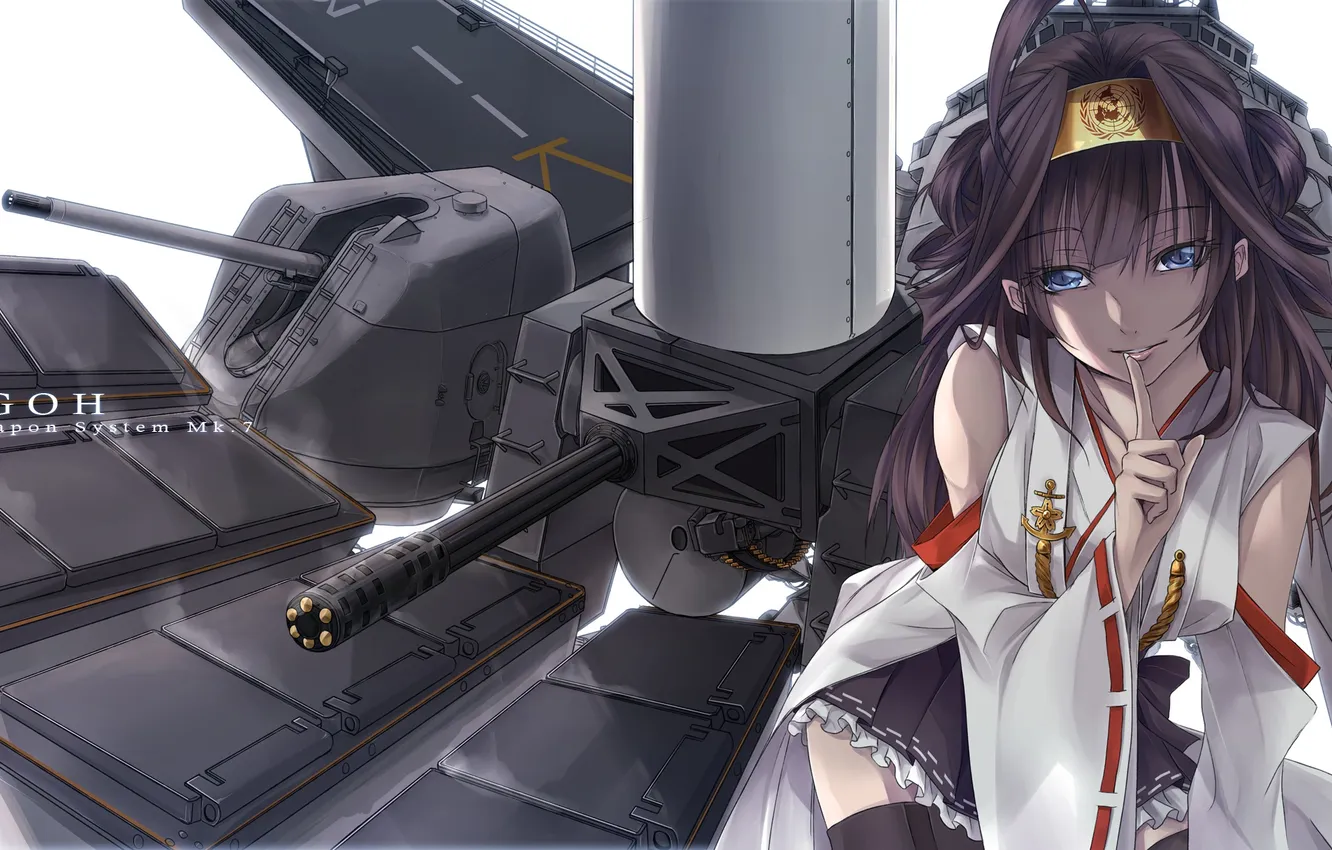 Photo wallpaper look, girl, smile, weapons, gesture, art, kantai collection, kongou