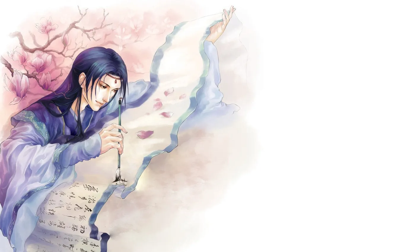 Photo wallpaper Sakura, characters, guy, brush, scroll