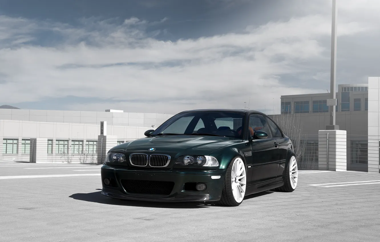 Photo wallpaper BMW, Clouds, E46, Parking, M3, Dark green