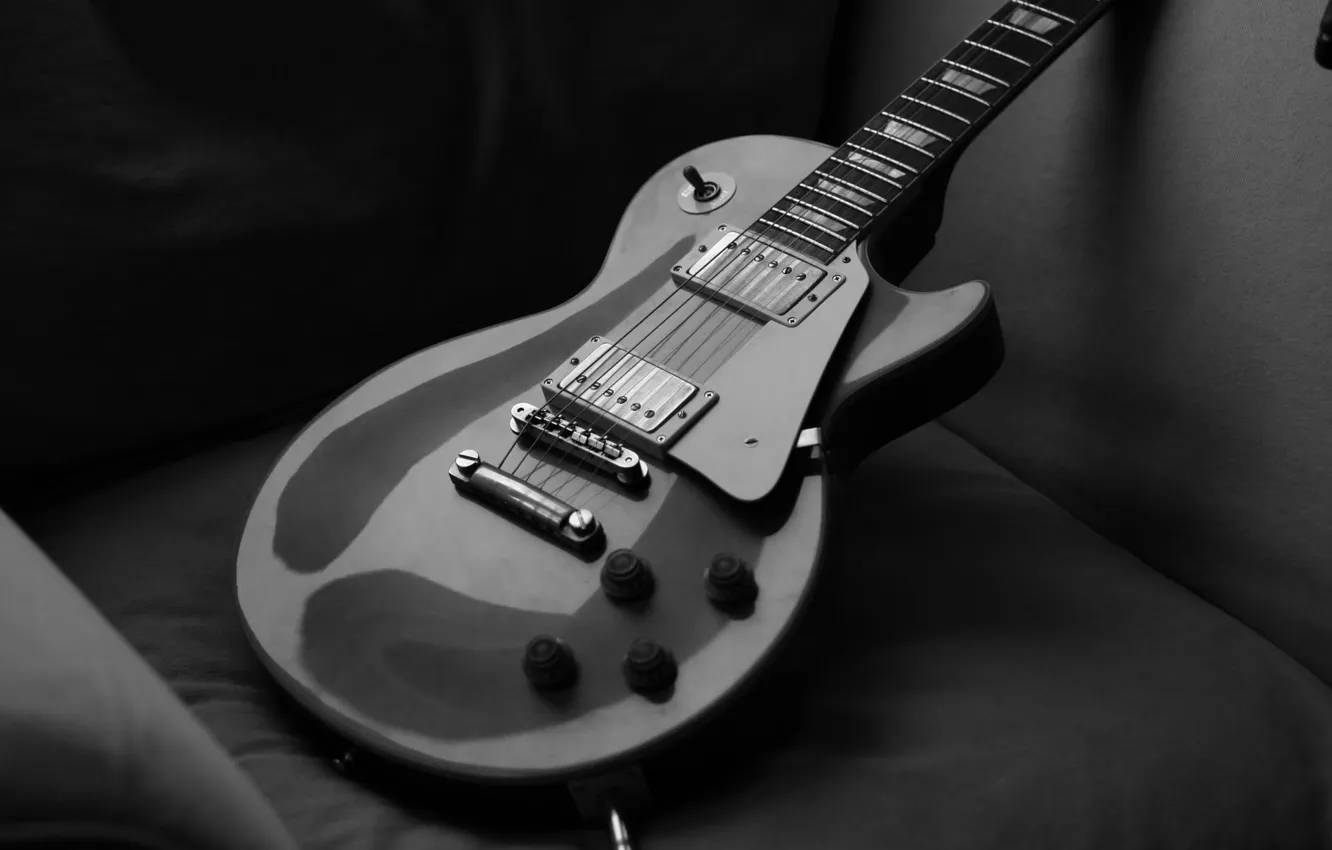 Photo wallpaper black & white, guitar, strings, black and white, guitar, gibson, the paul