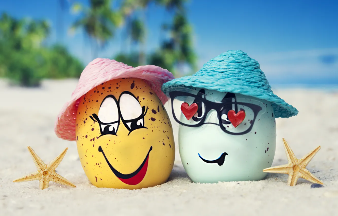 Photo wallpaper summer, happy, beach, eggs, funny, glasses, cute, tropical