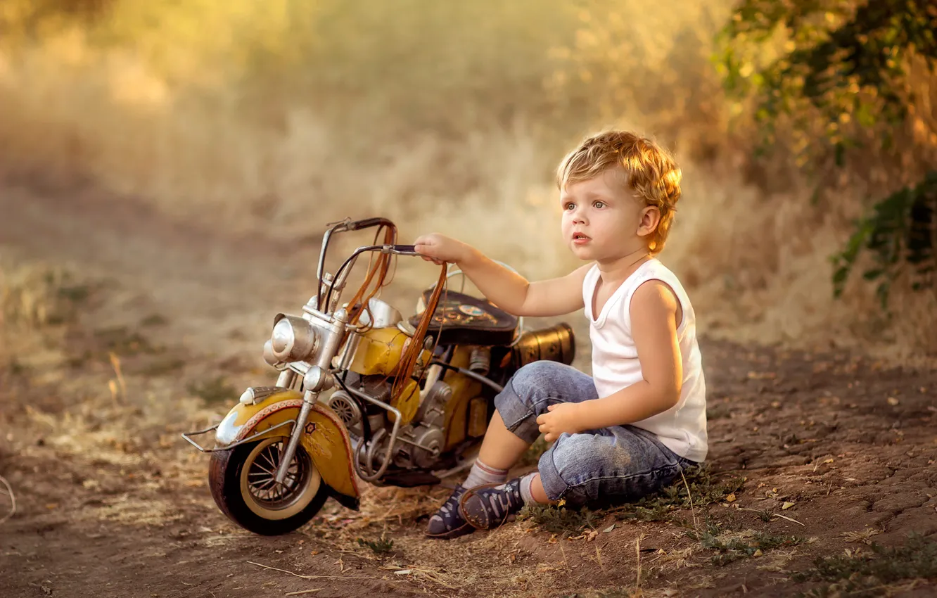 Photo wallpaper toy, boy, baby, motorcycle, child, Irina Zuboreva