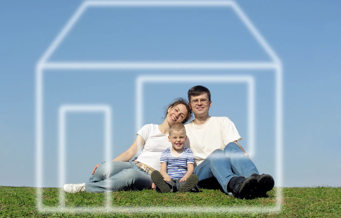 Photo wallpaper the sky, grass, dream, woman, home, family, pair, male