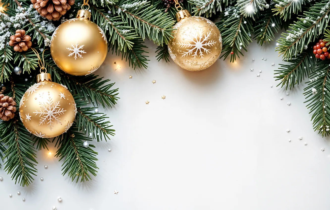 Photo wallpaper decoration, background, balls, new year, Christmas, golden, Christmas, balls