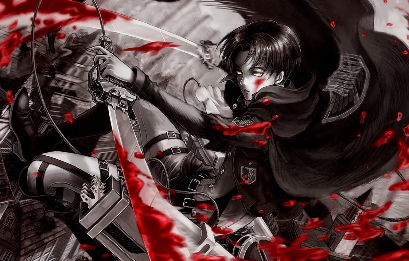 Photo wallpaper blood, attack of the titans, Shingeki no Kyojin, the invasion of the titans, corporal Levi
