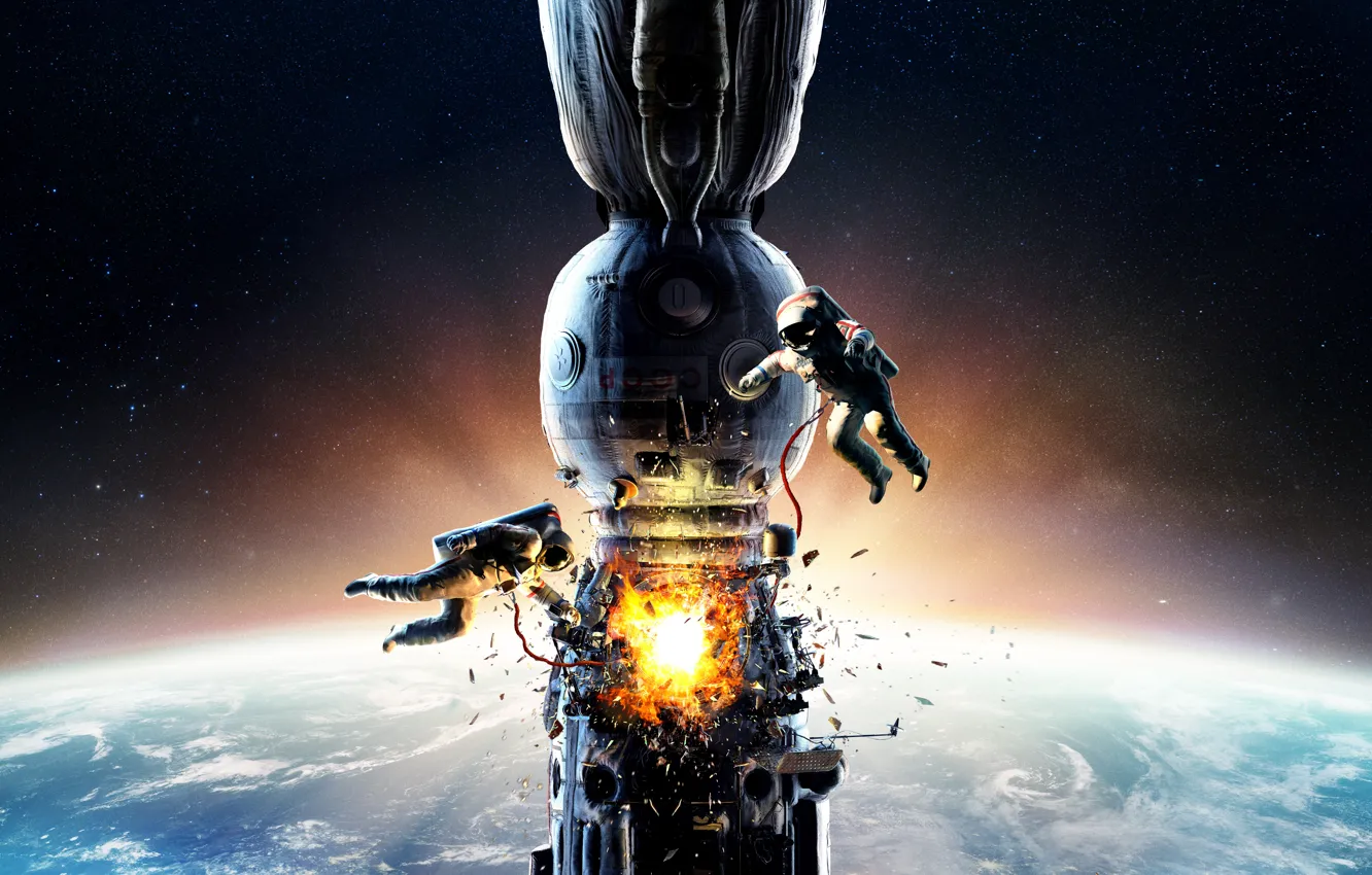 Photo wallpaper crash, space, stars, the explosion, fragments, lights, earth, the film
