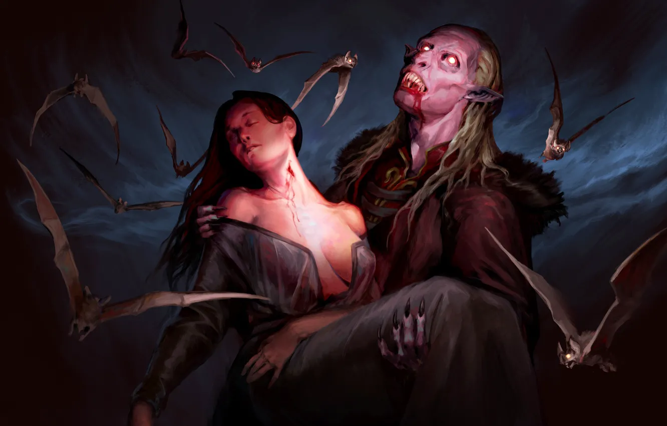 Photo wallpaper girl, vampire, bats