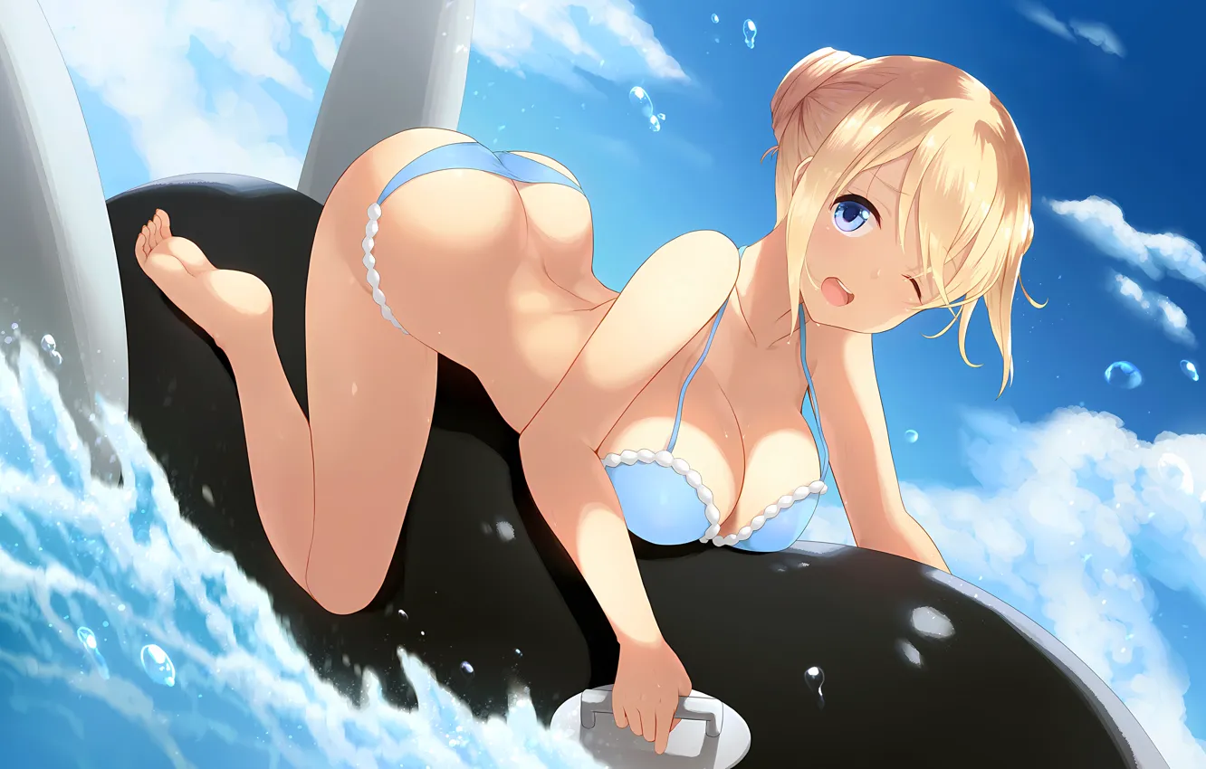 Photo wallpaper girl, sexy, ass, cleavage, beach, sky, legs, sea