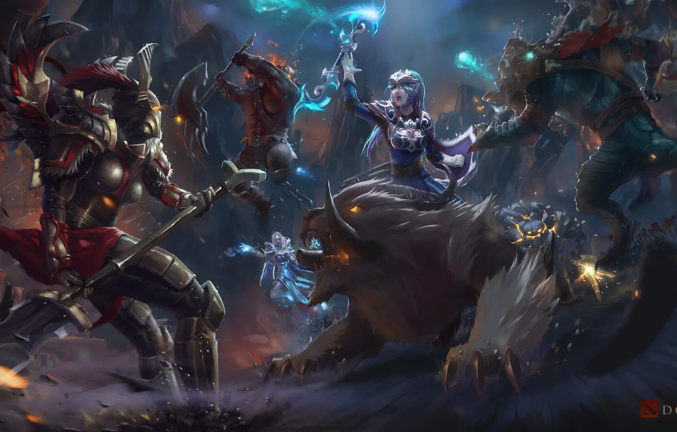 Photo wallpaper axe, art, battle, DotA 2, Crystal Maiden, artwork, dota 2, Luna