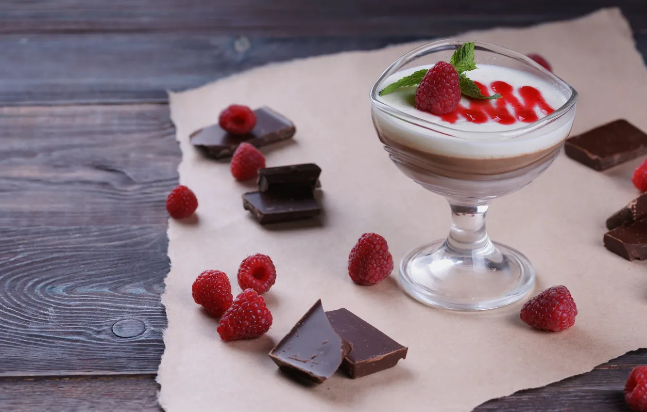 Photo wallpaper raspberry, food, chocolate, dessert, syrup