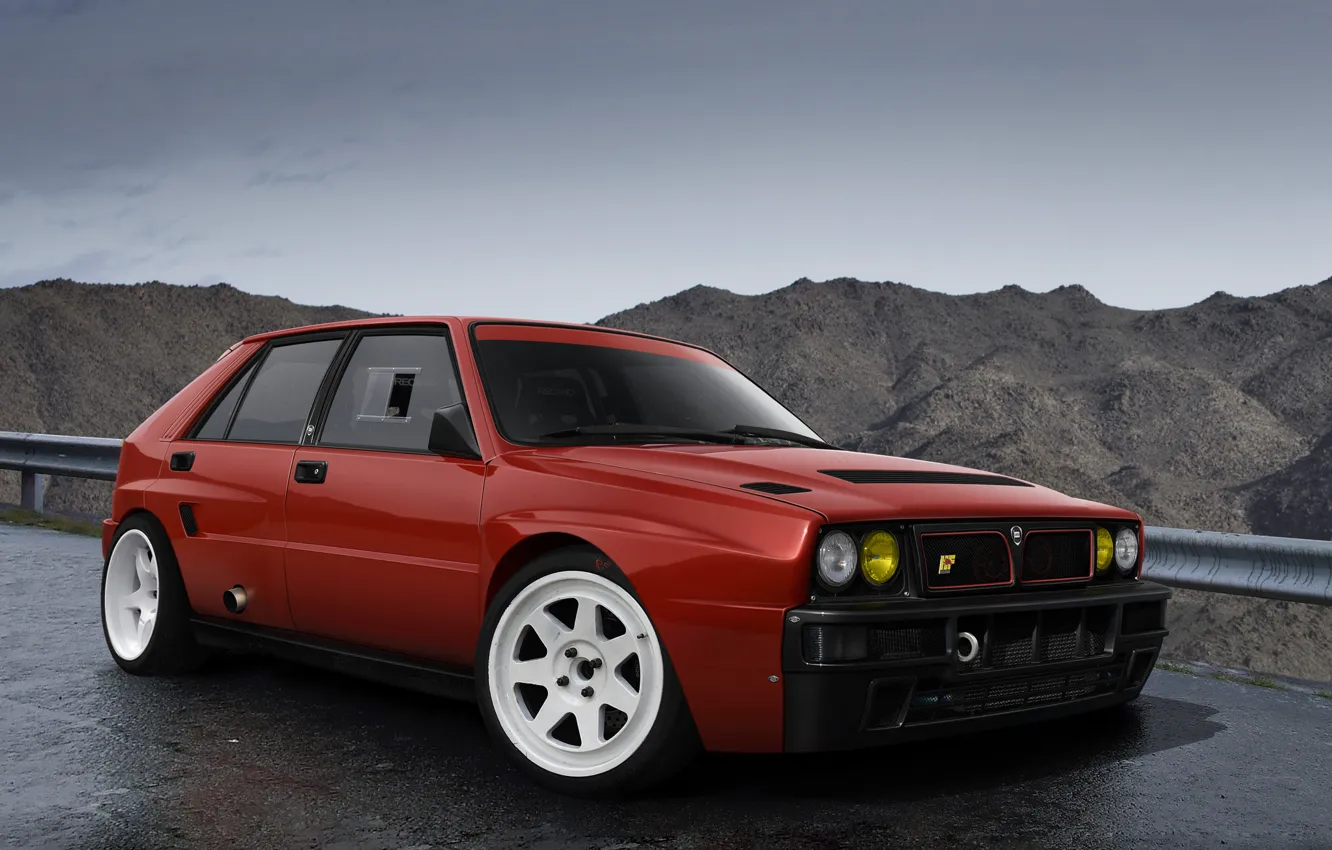 Photo wallpaper car, red, Lancia, Delta, Integrale