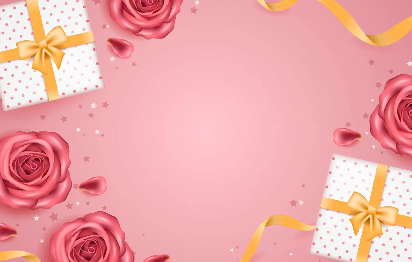 Photo wallpaper love, flowers, gift, romance, roses, love, Valentine's day, pink