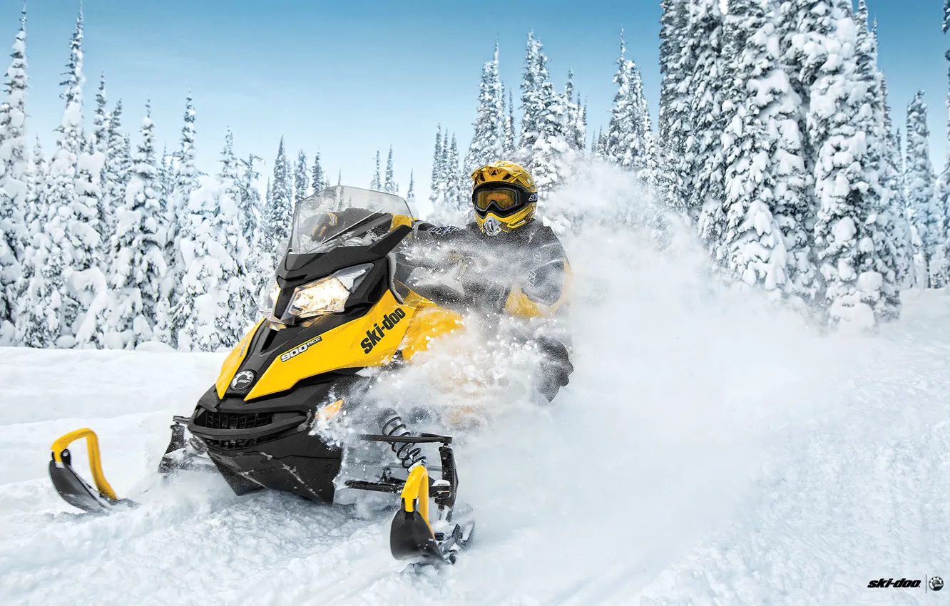 Photo wallpaper Snow, Snow, Forest, TNT, Forest, Snowmobile, Skidoo, Snowmobile