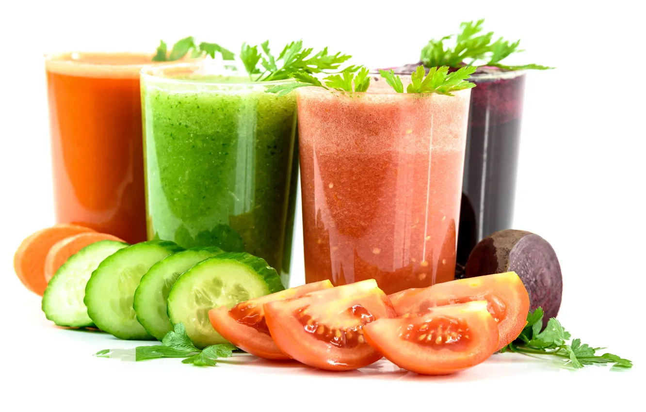Photo wallpaper cucumber, juice, vegetables, tomato, carrots, beets