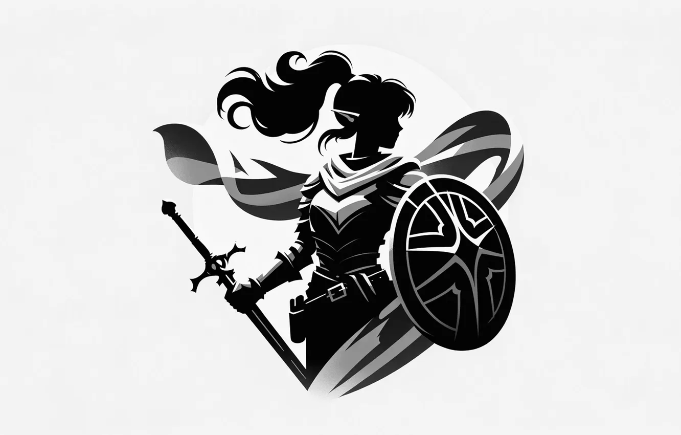 Photo wallpaper sword, soldier, monochrome, digital art, shield, warrior, simple background