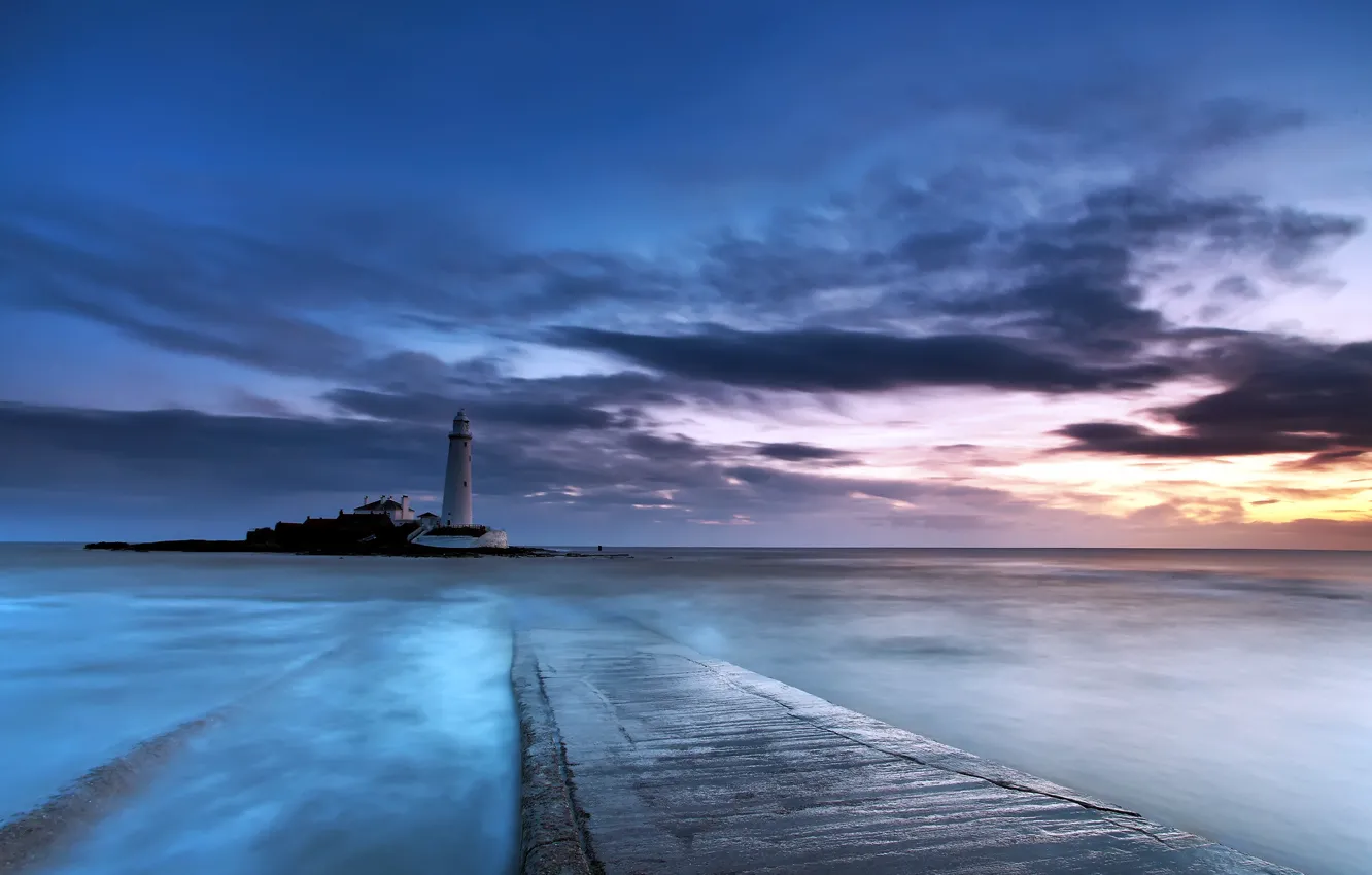 Photo wallpaper sea, sunset, lighthouse