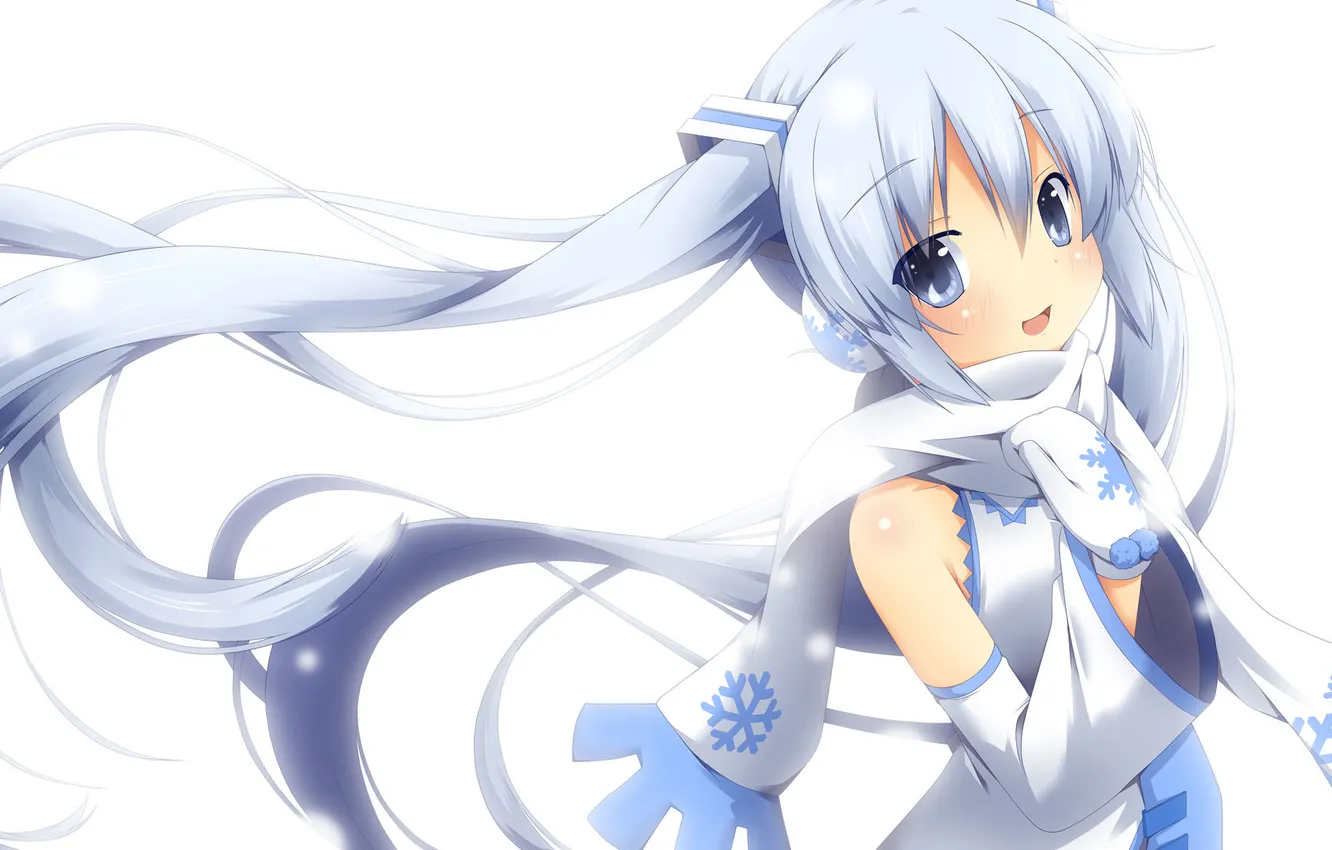 Photo wallpaper look, girl, smile, background, scarf, blush, vocaloid, hatsune miku