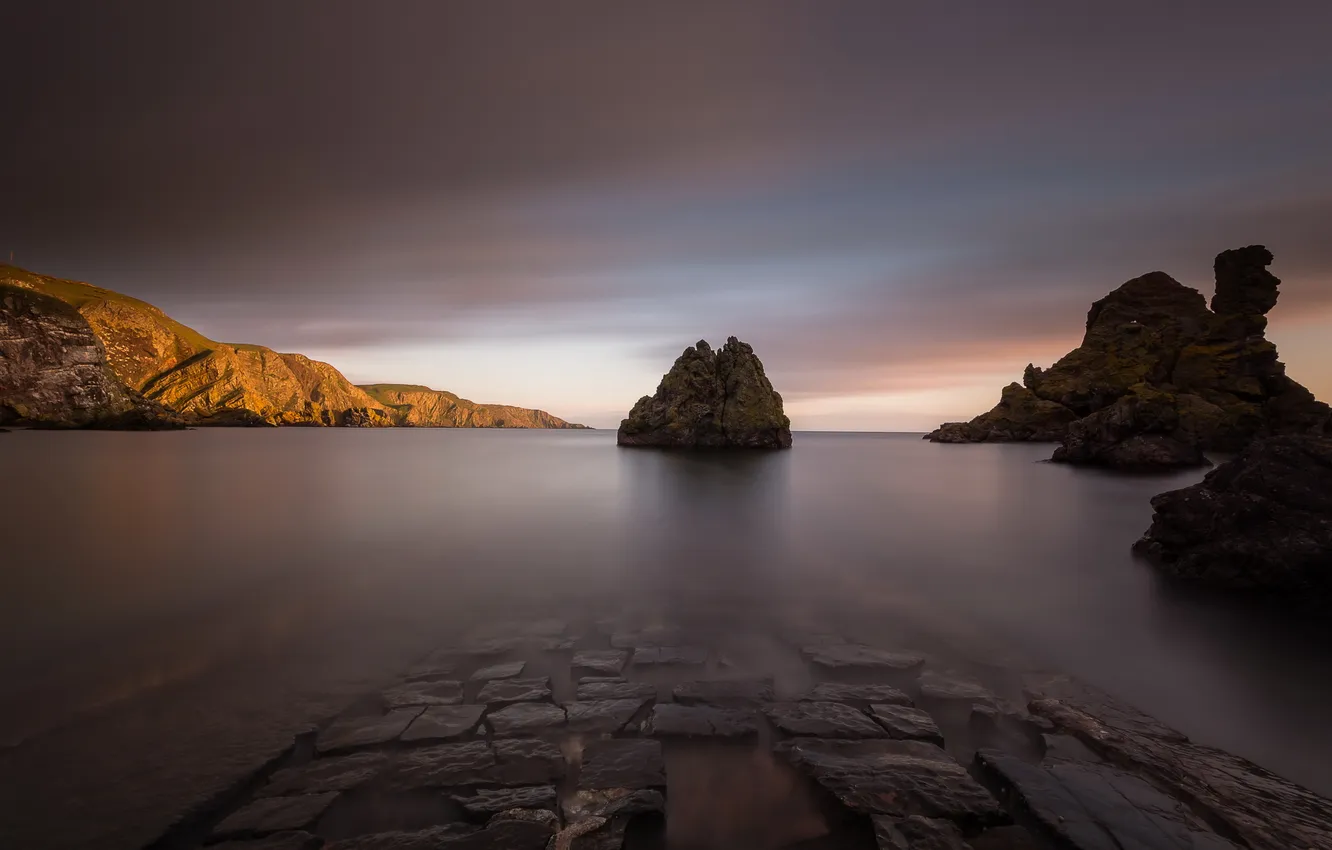Photo wallpaper Scotland, long exposure, Pettico Wick