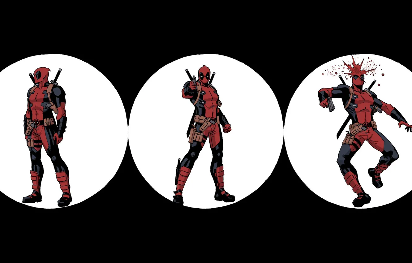 Photo wallpaper Gun, Blood, Costume, Comic, Swords, Gun, Shot, Deadpool