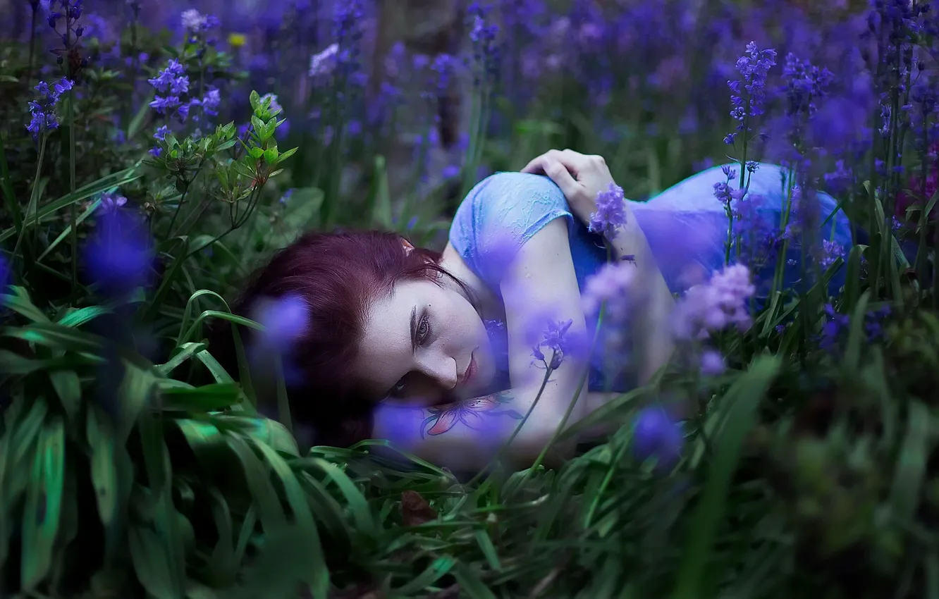 Photo wallpaper girl, flowers, mood, meadow, Maria Elige Aliaeva