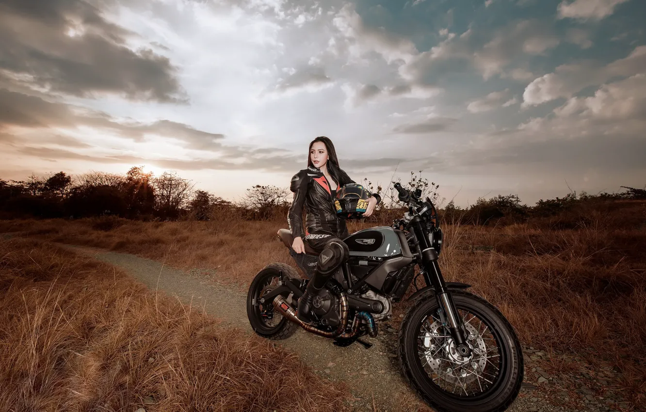 Photo wallpaper girl, background, motorcycle