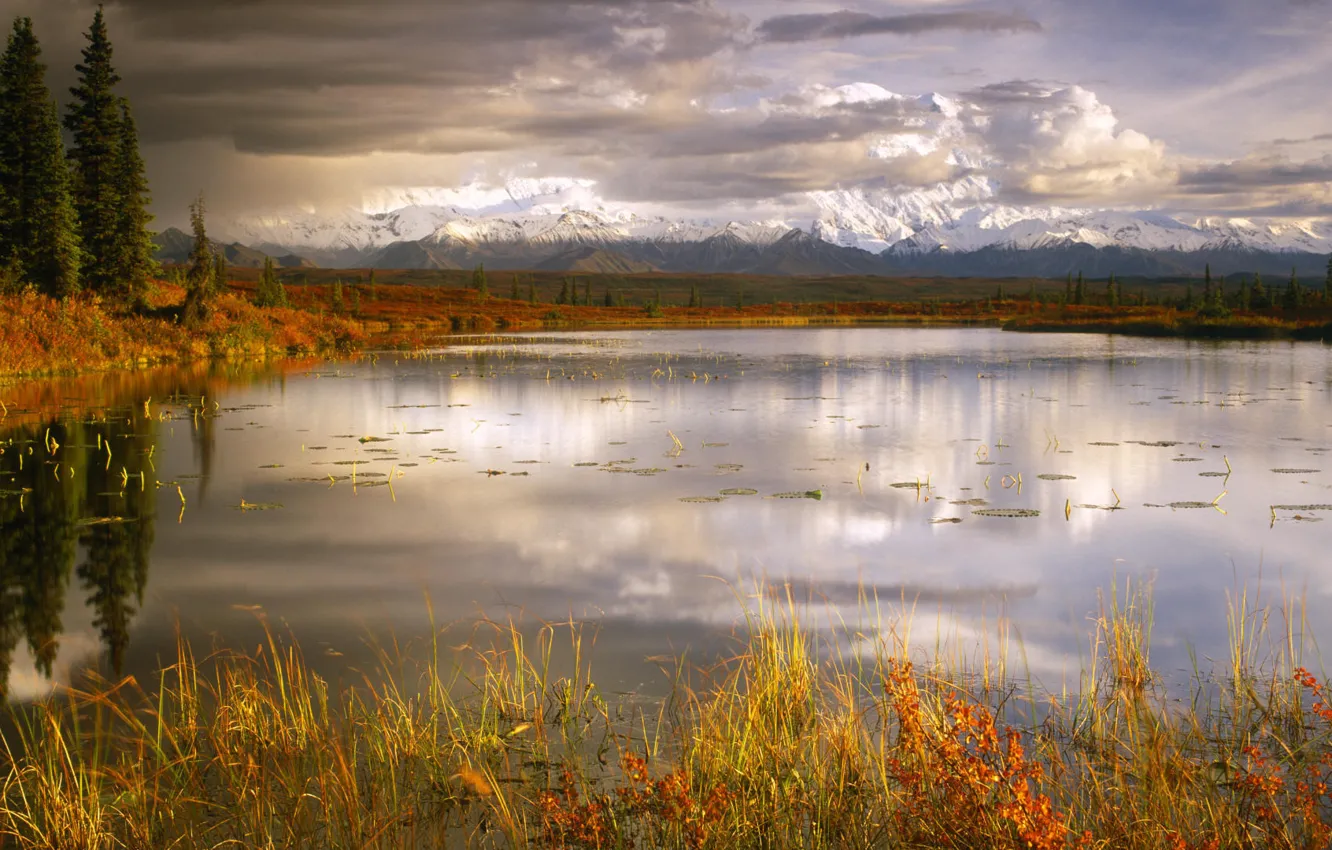 Photo wallpaper autumn, mountains, nature, lake