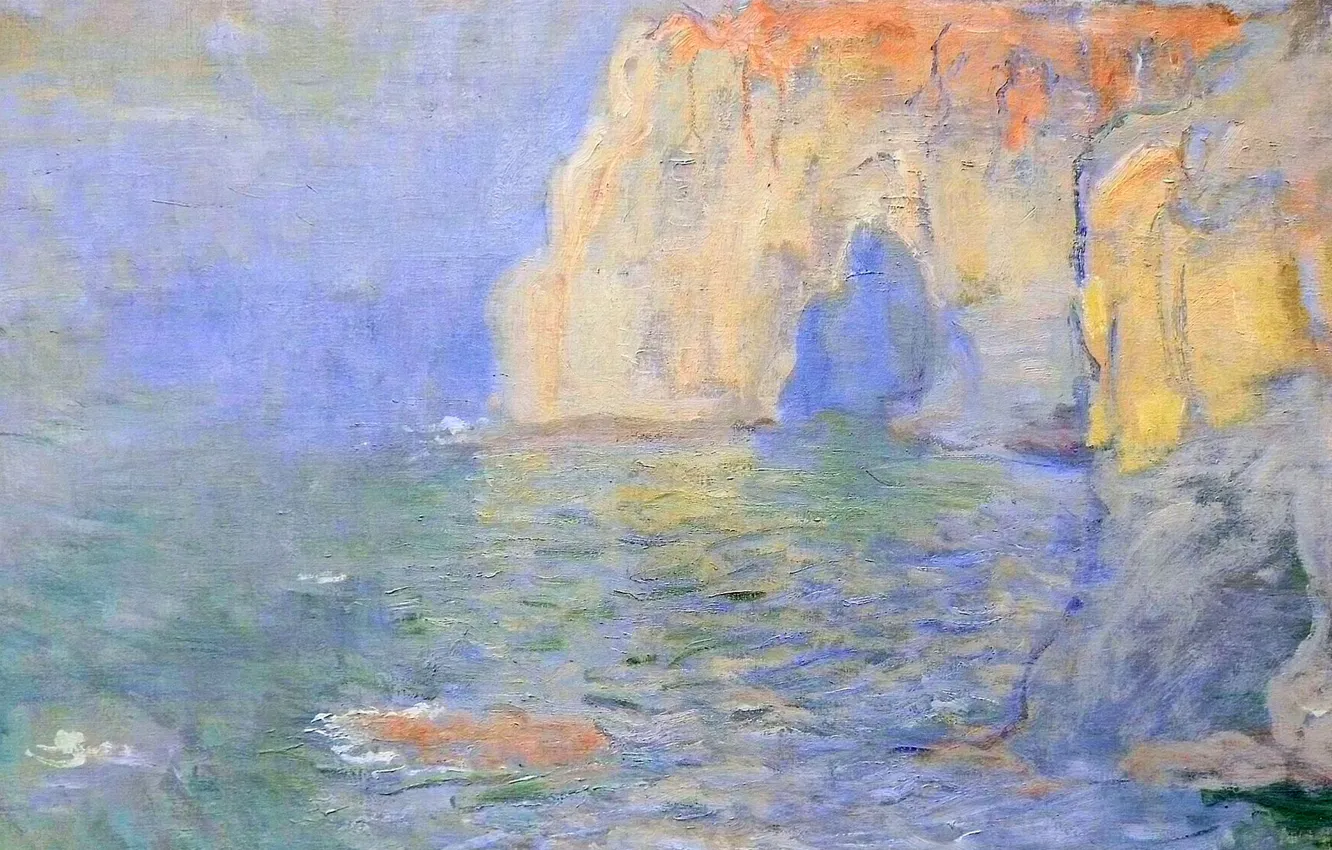 Photo wallpaper landscape, rocks, picture, arch, Claude Monet, Manport. The reflection in the Water