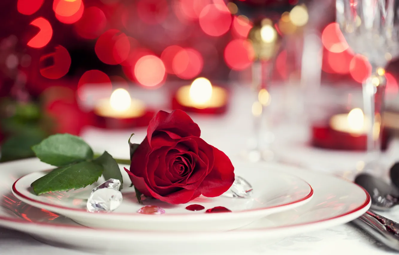 Photo wallpaper flowers, red, roses, candles