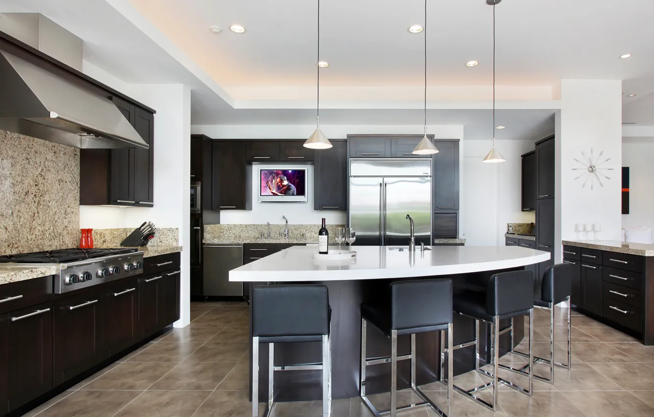 Photo wallpaper white, design, black, kitchen, headsets