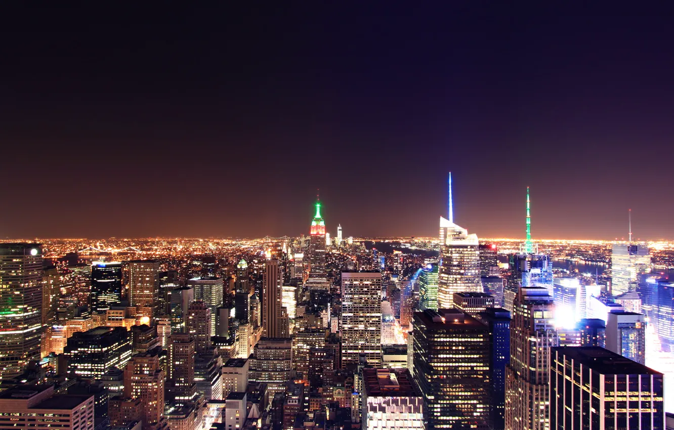 Photo wallpaper night, the city, building, skyscrapers, New York, New York City