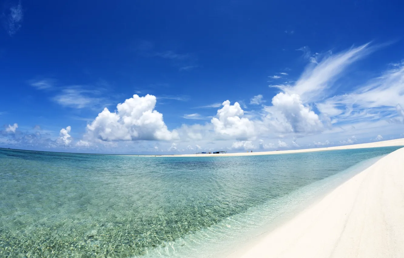 Photo wallpaper sand, water, clouds, shore