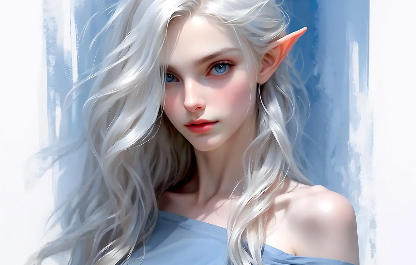 Photo wallpaper girl, fantasy, blue eyes, elf, digital art, artwork, fantasy art, white hair