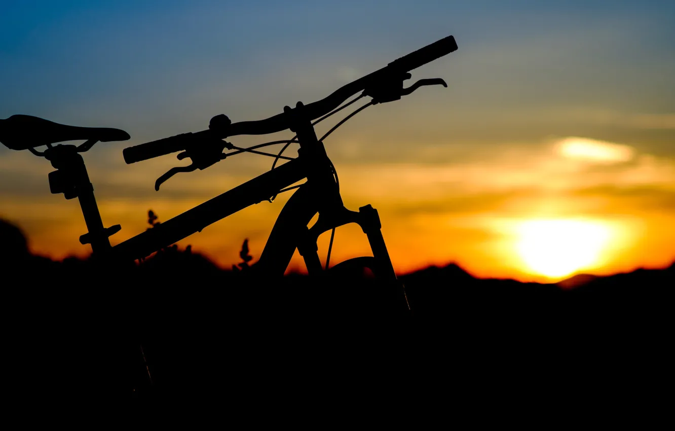 Photo wallpaper the sky, sunset, bike, silhouette