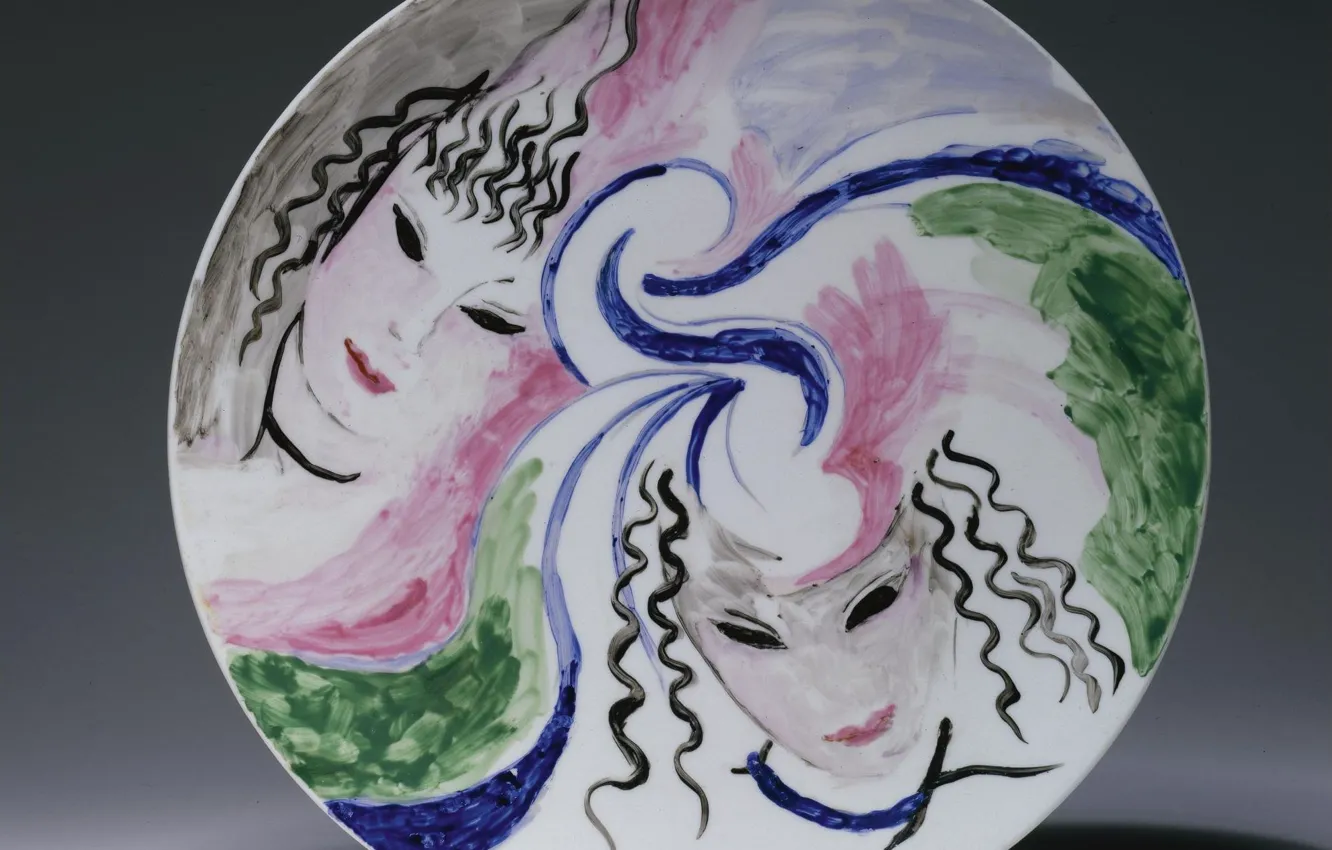 Photo wallpaper 1953, Marie Laurencin, hand painted ceramics, Women in hats