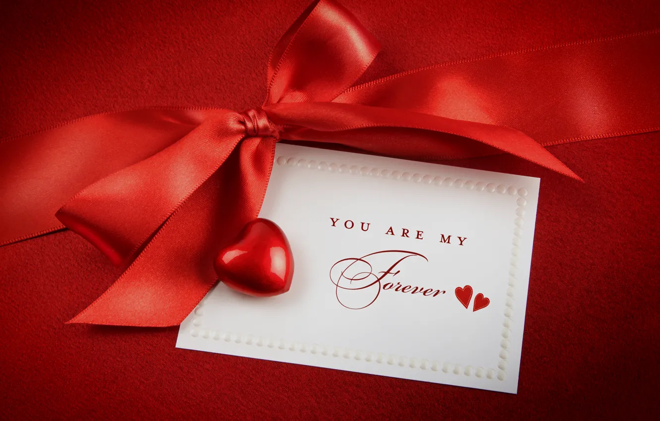 Photo wallpaper holiday, hearts, bow, heart, postcard, holiday, bow, satin ribbon