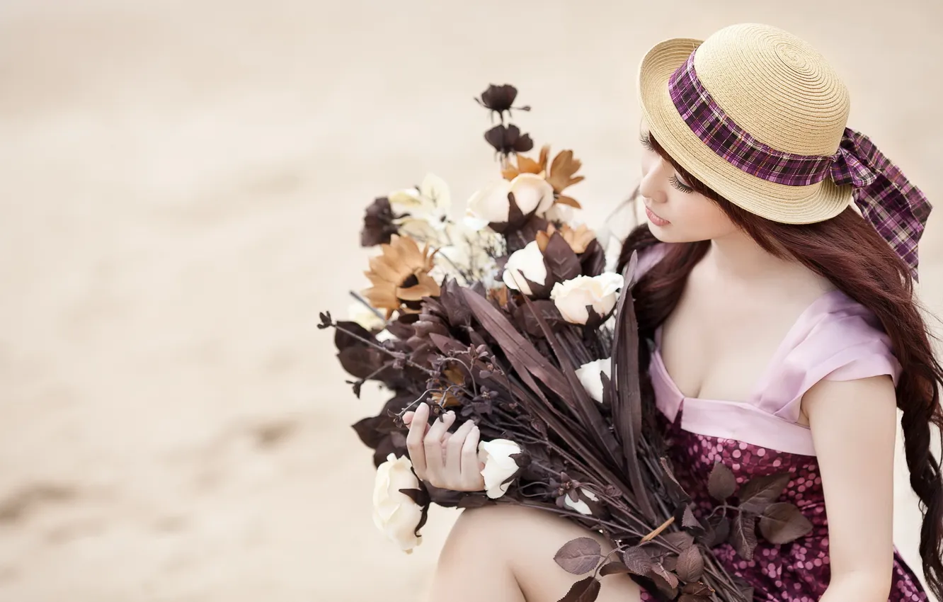 Photo wallpaper girl, flowers, background