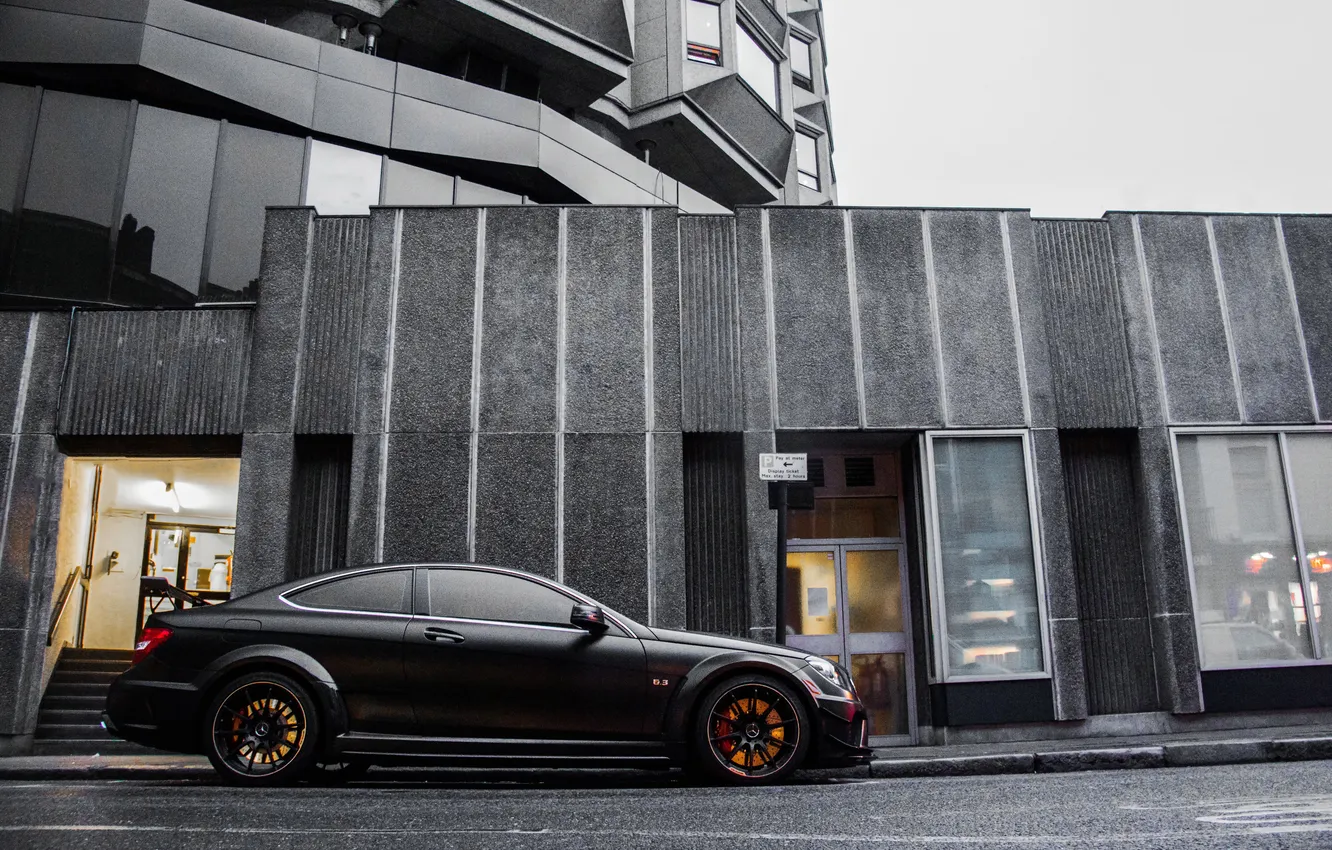 Photo wallpaper black, tuning, Mercedes-Benz, Mercedes, AMG, Black Series, matte black, C 63