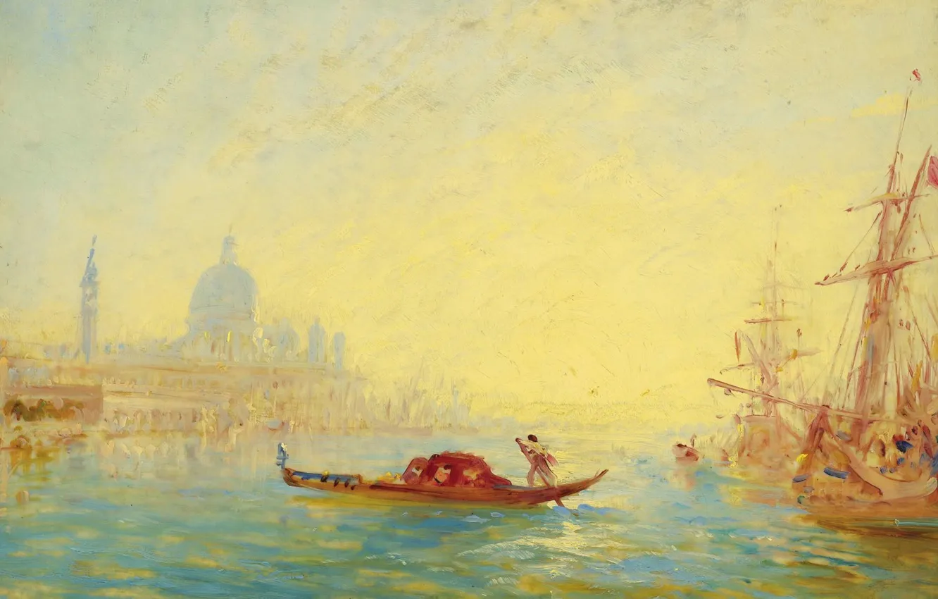 Photo wallpaper landscape, boat, ship, picture, channel, gondola, Venice. The Grand canal, Felix Ziem