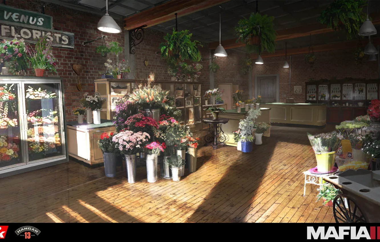 Photo wallpaper flowers, the room, showcase, Mafia III, flower shop