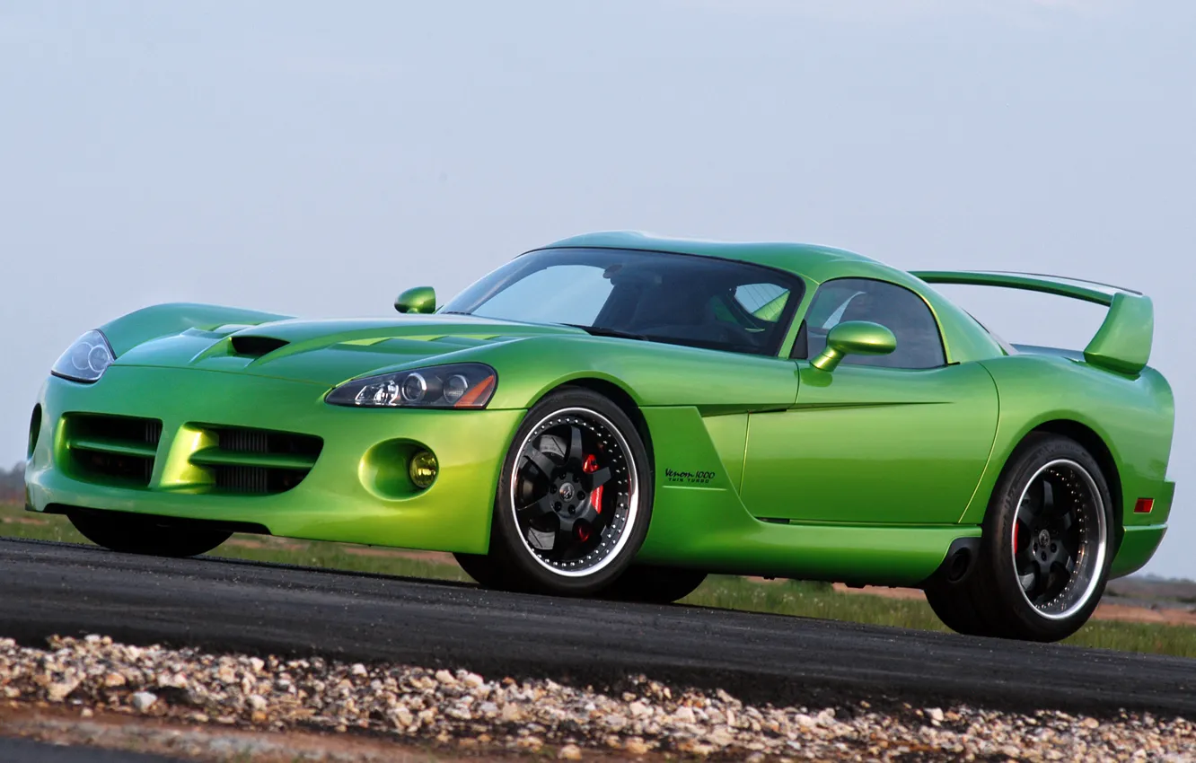 Photo wallpaper green, tuning, Dodge Viper, SRT, Hennessey Venom, 1000 twin turbo